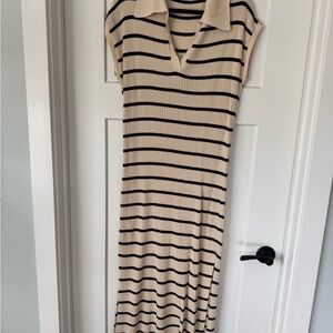 Striped Knit Dress in Black and Cream